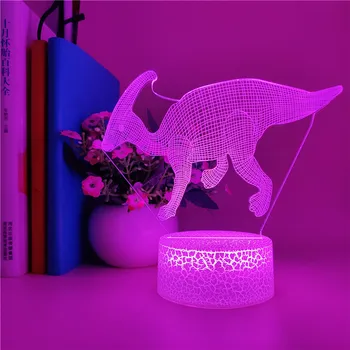 Dinozaur Parasaurus Iluzia 3D Lampă 7 Schimbare de Culoare de la Distanță Touch LED Lumina de Noapte pentru Copii de Dormit Decor de Crăciun Cadouri Ceas de Bază Lampă