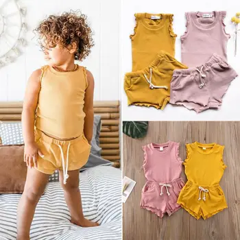 De Vară 2020 Culoare Solidă Nou-născuți pentru copii Copii Costum Fată Set Tees T-shirt Top+Pantaloni scurti Haine 0-3T