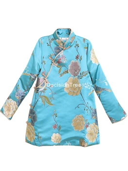 2021 chineză tradițională femei haină de satin flori sacou vintage femei qipao femei vintage tang broderie haina cheongsam sus