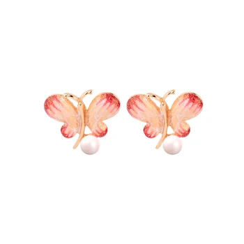 BALANBIU Rafinat Două-ton Email Fluture Acrilic Perla Cercei Stud Pentru Femei Partid Cadou 2019 Culoare de Aur Cercei Accesorii