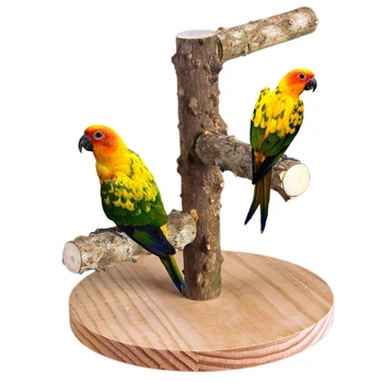 Din Lemn Natural Pasăre Masă Biban Standuri cu Baza Cușcă Playgym Papagal de Formare Picioare Gheara de Slefuire Musca Mestecați Jucării