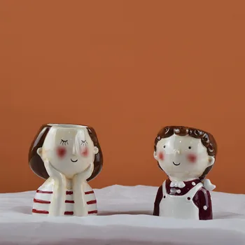Nordic uri ceramice mini cuplu drăguț mici ghivece de interior personalitate creatoare personaj de desene animate suculente în ghiveci de flori decor