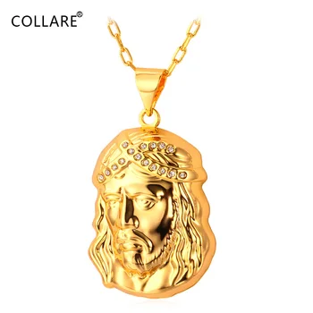 Collare Isus Pandantiv Cap De Oamenii De Aur/Argint De Culoare Religioase Isus Bucată Colier Femei Creștine Bijuterii P879