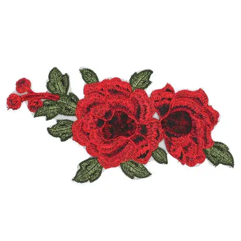 1 buc Minunat Trandafir Rosu Floare Patch-uri Brodate Autocolant pentru Haine Parches Aplicatiile de Broderie Patch-uri de Flori Accesorii de Cusut