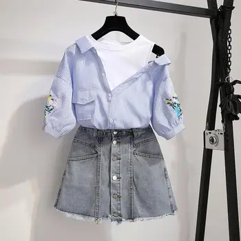 ICHOIX Bluză Albă 2 Bucata Set de pantaloni Scurți de Vară 2 Bucată de Costume Drăguț Fată coreean Haine Stil Casual 2 Bucata Set Costum Femei
