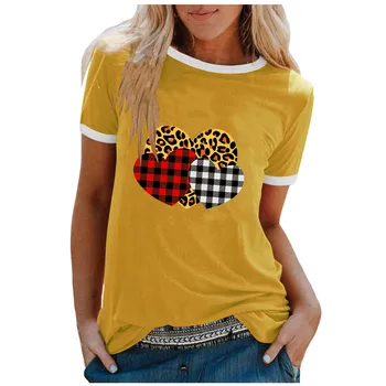 40# de Vara pentru Femei T-shirt Casual Leopard Inima de Imprimare Gât T Cămașă Pierde cu Maneci Scurte T-shirt Pulover Topuri Топ