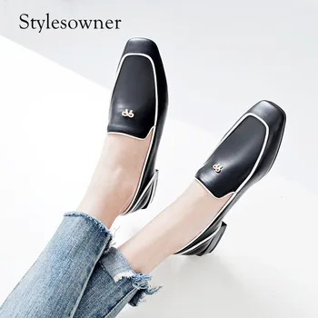 Stylesowner Anglia Stil de Vacă din Piele Tocuri Joase Pantofi Casual Superficial Slip-on de Primăvară Elevii Pantofi pentru Fată Retro Pompe