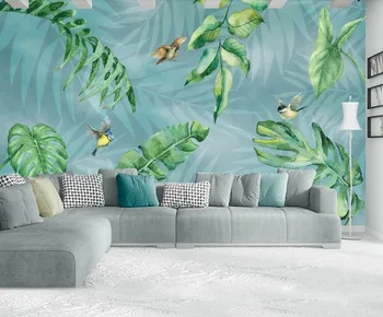 Bacal Personalizate Nordic mare 3D tapet mural simplu proaspăt pictate manual tropicale, plante verzi de fundal de decor de perete pictura hârtie