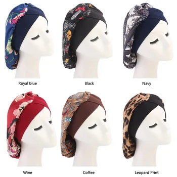 Femeile Musulmane Dormit Stretch De Mătase De Imprimare De Flori Turban Pălărie Chimioterapie Căciuli Capace De Pălării, Bandane Cancer Pierderea Parului Accesorii