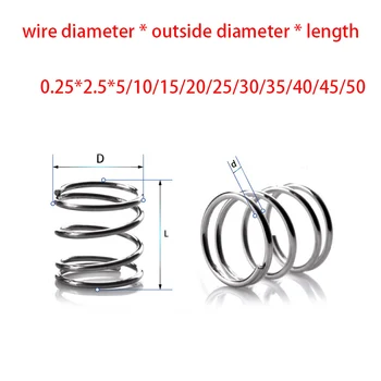 10buc sârmă cu diametrul de 0.25 mm diametru Exterior 2.5 mm, Lungime 5-50mm din oțel inoxidabil arc de compresiune arcuri extensie
