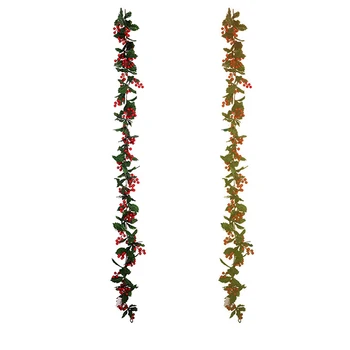 Plastic Petrecere De Crăciun Rattan Simulare Frunze De Plante De Fructe Roșii Rattan Mall Fereastră Decor Rattan Festival Consumabile Partid #