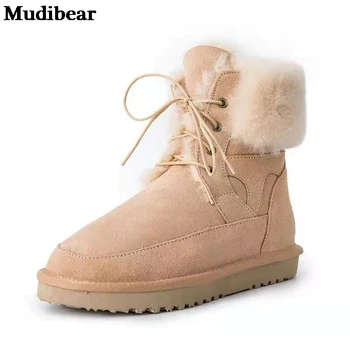Mudibear Pantofi de Iarna din Piele de Oaie Piele de Blană Într-Un singur Cizme de Zapada pentru Femei Slim, Picioare Lungi Non-Alunecare de Bumbac Cizme Roz 2020