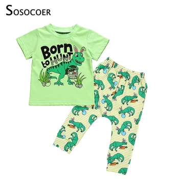 SOSOCOER Dinozaur Baby Boy Seturi de Haine de Vară, Desene animate cu Maneci Scurte T Shirt+Stripe Pantaloni 2 buc Copilul Băieți Costume Copii Costum