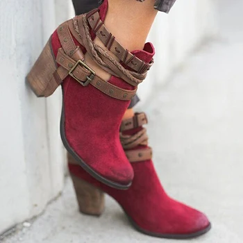 2019 Toamna Iarna pentru femei Cizme pentru Femei de Moda Casual, pantofi Doamnelor Martin cizme de piele de Căprioară Piele Catarama cizme cu toc cu fermoar Snow boot