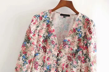 Femei Florale Imprimare Bluza Scurt 2020 Chic De Primăvară V Gâtului Singur Pieptul Slim Bluze Tricou Femininas Blusas Topuri