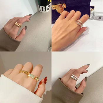 Real placare cu aur de moda inel simplu, inel din trei piese combinație de moda de deschidere reglabil degetul arătător ring inel sălbatice