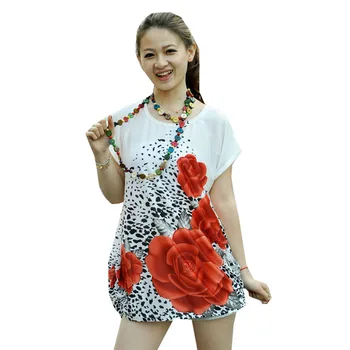 Blingstory Moda batwing Scurt-maneca floare de Imprimare Vascoza Topuri femei t-shirt epocă