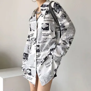 Gagaok Femei Bluze 2021 Primavara Toamna Anului Nou Streetwear Lungi Rever Imprimare Tricouri Largi Harajuku Casual Sălbatice Moda Coreeană Bluza