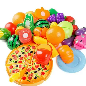 24PCS de Joaca pentru Copii, Casa de Jucărie Fructe Tăiate din Plastic Legume Pizza Bucatarie Copii Jucarii Copii, Jucarii Educative