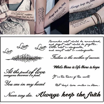 1 Foaie Temporară Cuvânt În Limba Engleză Impermeabil Pentru Tatuaje Temporare Autocolante Tatuaj Litere Negre Pene De Arta Corp Tatuaje Autocolant