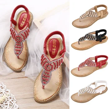 2020 Vara Noi Doamnelor Sandale de Cristal Pearl Pantofi pentru Femei de Toate-meci Culoare Solidă Rotund Deget de la picior Elastic Beach Sandale Plate
