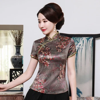 Vintage Mandarin Guler Femei Tricou de Vara Plus Dimensiune 3XL 4XL Stil Chinezesc Tang Topuri Hanfu Îmbrăcăminte de Imprimare Florale Doamna Bluza