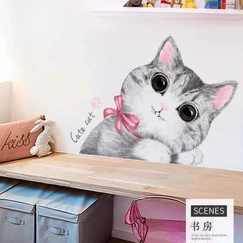 Autocolante De Perete Pictate Manual Pisica Drăguț Arta Print Postere Eco-Friendly De Vinil Decor Acasă Dulap Tapet Rezistent La Apa Pentru Dormitor