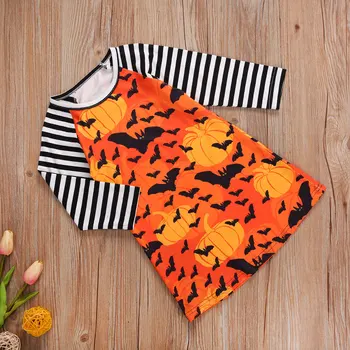 2020 Nouă Fete Halloween Dress Toddler Copii Cu Maneca Lunga Dovleac Bat Print Raglan Dress Haine De Toamna