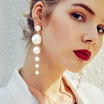 Temperament Elegant Femei Clasice Cercei Lungi De Perle Picătură Cercei Europene Trendy Bijuterii Șir Declarație Cadouri De Partid