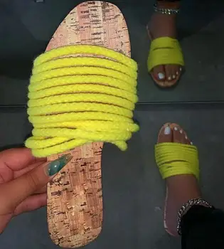 Primavara /vara noi 2020 noi femeile cânepă coarda curea fund plat casual durabil papuci de casă în aer liber sălbatice sandale de culoare bomboane acasă ms