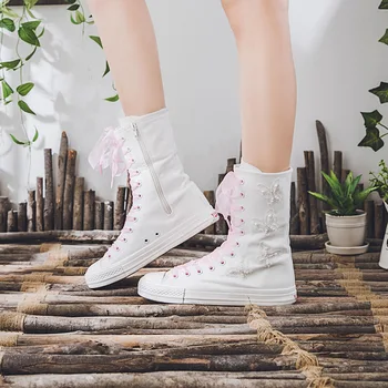 Moda 2020 Femei Adidași Alb cu Margele Pantofi Casual Femei pearl Fluture aplicatiile Femei Vulcanizat Pantofi de Înaltă Dantela Formatori