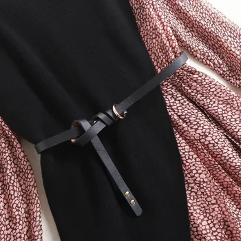 Primăvara Designeri de Moda Irreular Tricotat de Sus si Maneci Lungi de Imprimare Șifon Dress 2Piece Set de Haine pentru Femei Vintage Casual Festa