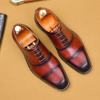 Rochie Pantofi Business Piele Naturala Pantofi Oxford Manual Lux Bocanc De Mari Dimensiuni Aluneca Pe Retro Deget De La Picior Pătrat 2019 Noua Moda