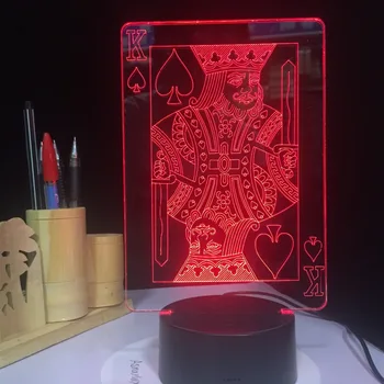 Spade K Regele Carti Poker Casino Zaruri 3D Lampa 5V USB LED Lampa de Noapte Acrilice Lampă de Lavă 3D-1093