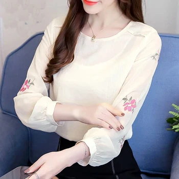 Bluze femei 2019 Doamna de Moda Topuri cu Maneci Lungi O-gât Elegante Femei de Îmbrăcăminte, Broderie Florale Casual Femei Topuri tricou 5524 50