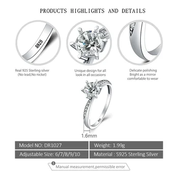 LGSY Bijuterii Fine Inele de Nunta de Argint 925 Inele de Logodna Neregulate Design Romantic Cristal Rotund Inele Pentru Femei 1 BUC