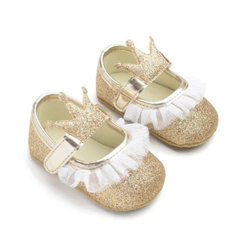 Crown Princess Baby Girl Pantofi Prima Walker Pentru Copii Copilul Fete Din Bumbac Cu Paiete, Dantela Copil Talpă Moale Pantofi Argintiu Rosu Albastru Roz