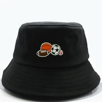 LDSLYJR mingea broderie de bumbac Pălărie Găleată Pălărie Pescar călătorie în aer liber pălărie de Soare Capac Pălării pentru bărbați și Femei 144