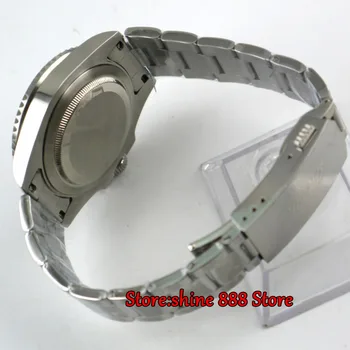 2107 noua moda 40mm PARNIS GMT Sticlă de Safir Negru cerami Bezel Automatic Self-Wind mișcare Barbati Ceas ceasuri Mecanice