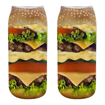 1 Pereche Hamburger si cartofi Prajiti Doamnelor sosete Femei și Bărbați 3D de Desene animate Amuzant Alimente Nebun Drăguț Uimitoare Noutate Imprimare Glezna Șosete