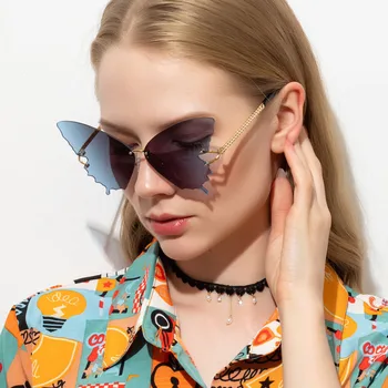 De lux Fluture fără ramă de ochelari de Soare Femei Ocean ochelari de Soare Lentile Supradimensionate Moda Nuante Metalice de ochelari de Soare UV Femei uri Populare