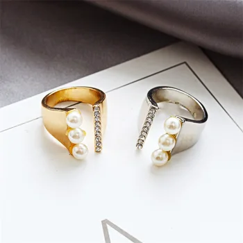 Naturale De Trei Perle Inele Cu Strasuri De Cristal Inel De Deschidere Aur Bling Ring Noi Luxuri Design Inel Pentru Femei