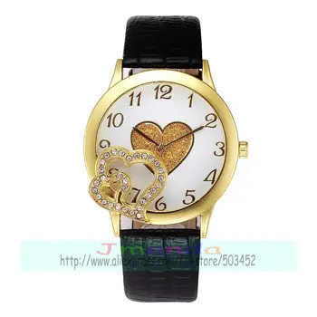 100buc/lot 3208 inima cadran pulbere sclipitoare din piele ceas de aur cazul moda lady ceas din piele folie de cuarț ceas de mana casual