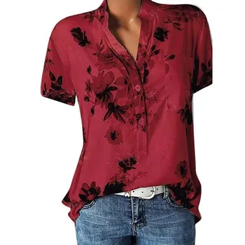 S-5XL Elegant Florale de Imprimare Bluza Femei cu Maneci Scurte Plus Dimensiune Pierde V Neck Bluza Tricou Femei Topuri si Bluze Blusas Mujer