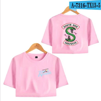 Moda Crop Top T-Shirt Riverdale Partea De Sud Șerpi Roz Imprimate Tricou Trunchiate Topuri Cu Maneci Scurte Tricou Femei De Îmbrăcăminte