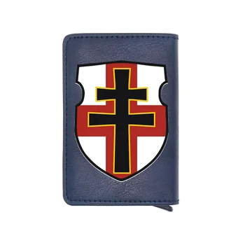 Moda Clasic De Culoare Albastru Crucea Cavalerilor Templieri Tipar Digital Din Piele De Aluminiu Cartelei Scurt Portofel Bărbați Femei