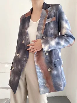 2020 Toamna Gradient Cravată mor Blazer Iubit prieten stil Femeile Contrast Costum de culoare Butoane Haina de Moda Femme