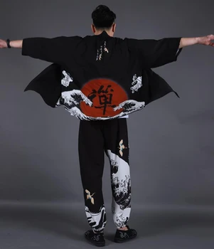 Kimono Set macara halat de Ukiyo-e, imprimare halat stil Chinezesc Zen cardigan cu mâneci scurte, de soare, de protecție îmbrăcăminte de sex masculin kimono Japonez