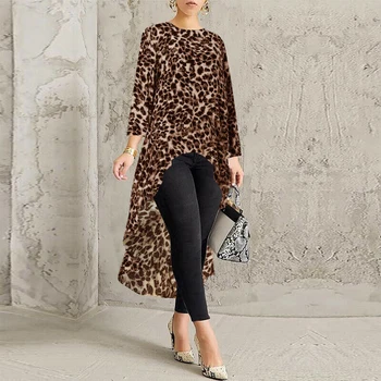 Primăvara Femei cu Maneci Lungi Tricou Asimetric Cinci Culoare Leopard Print T Shirt Doamnelor Toamna Casual, Petrecere de Stradă Topuri S-5XL