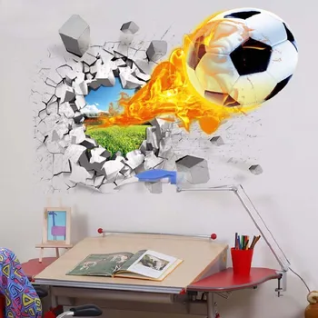 Fotbal 3D rupt autocolant de perete pentru camera copii camera de zi sport decor mural autocolante de perete decor acasă decalcomanii tapet